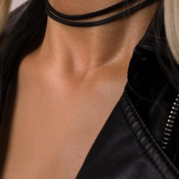 Faux Leather Choker Necklace Women Gothic Boho Halloween Christmas Gift - Picture 4 of 7